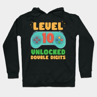 Level 10 Unlocked Double Digits Tee 10th Birthday Gift For Gamer 10 Year Old Gaming Birthday Custom Gamer Name Tee copy Hoodie